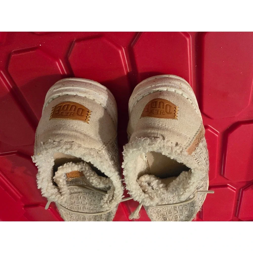 Hey Dude Wendy Kids Tan Gold Metallic Faux Fur Lined Slip On Loafers Shoes yt1